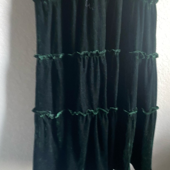 OPT Green Velvet Smocked Tiered Goth Vamp Elegant Dark Academia Midi Dress L - Picture 11 of 12
